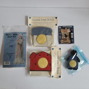 Lot Of 5 Vintage Craft Kits CrossStitch Kits Mop Doll Kit Horse Wood Frame Shape